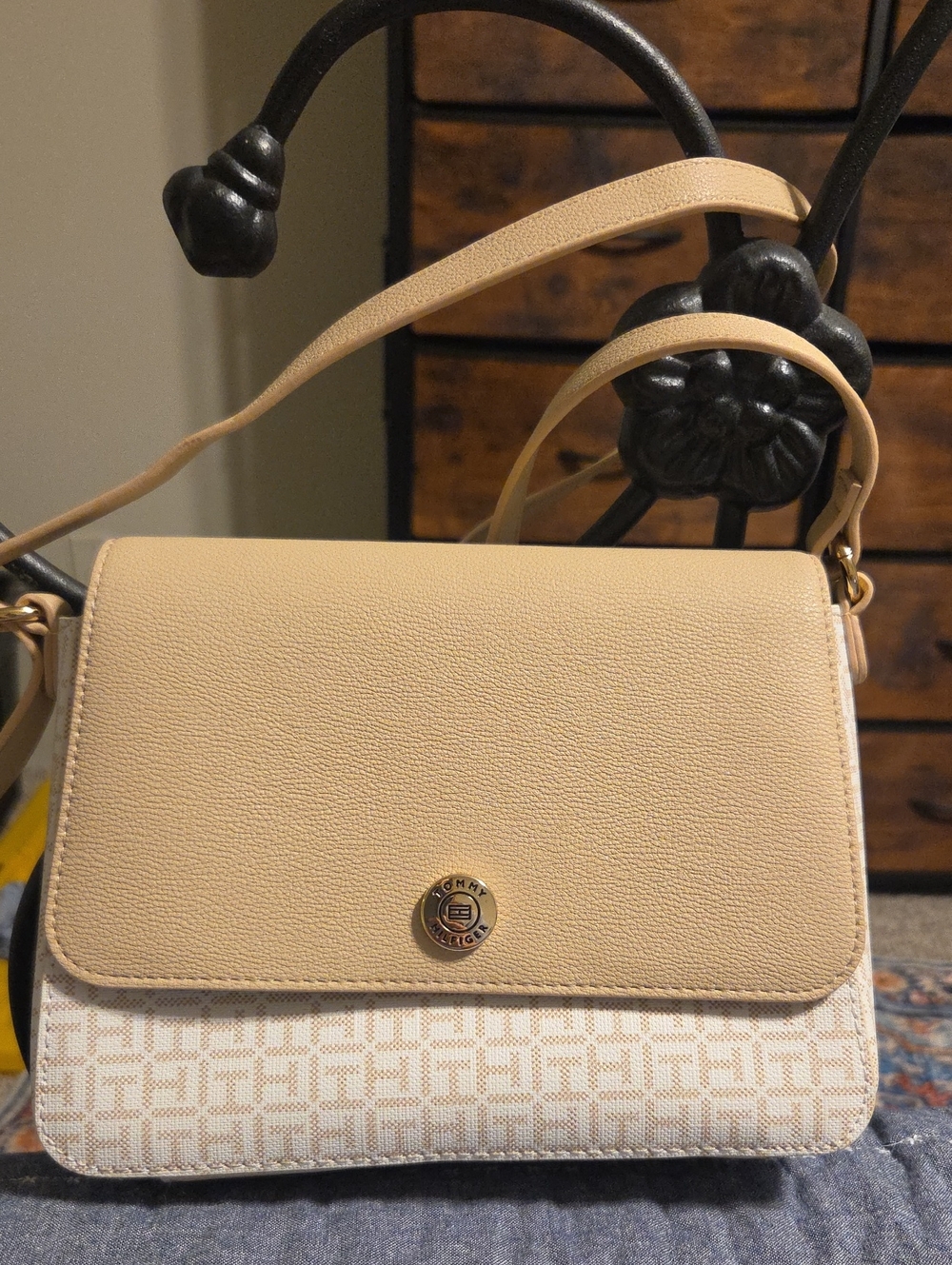 Tommy Hilfiger Beige and Ivory Logo Crossbody Bag